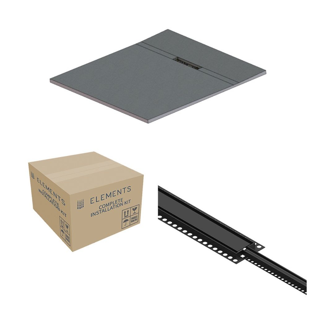 Cut out image of the Abacus Elements Linear Uno 12000mm x 1200mm Matt Black End Drain Wetroom Former Kit